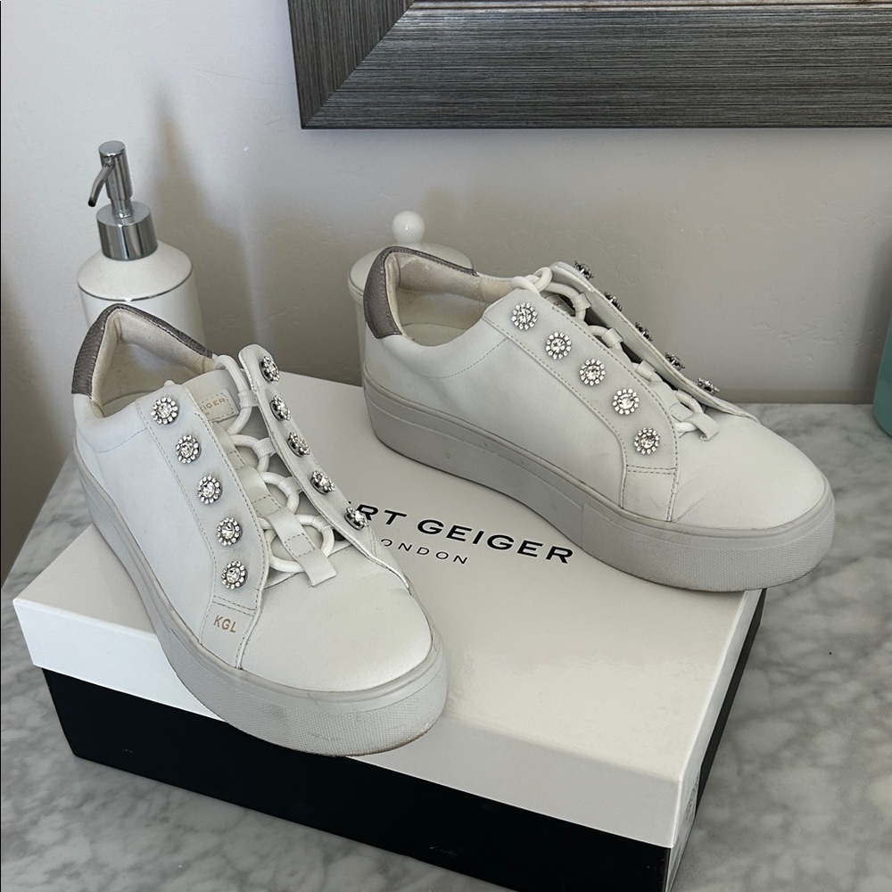 Kurt Geiger White Embellished Sneakers